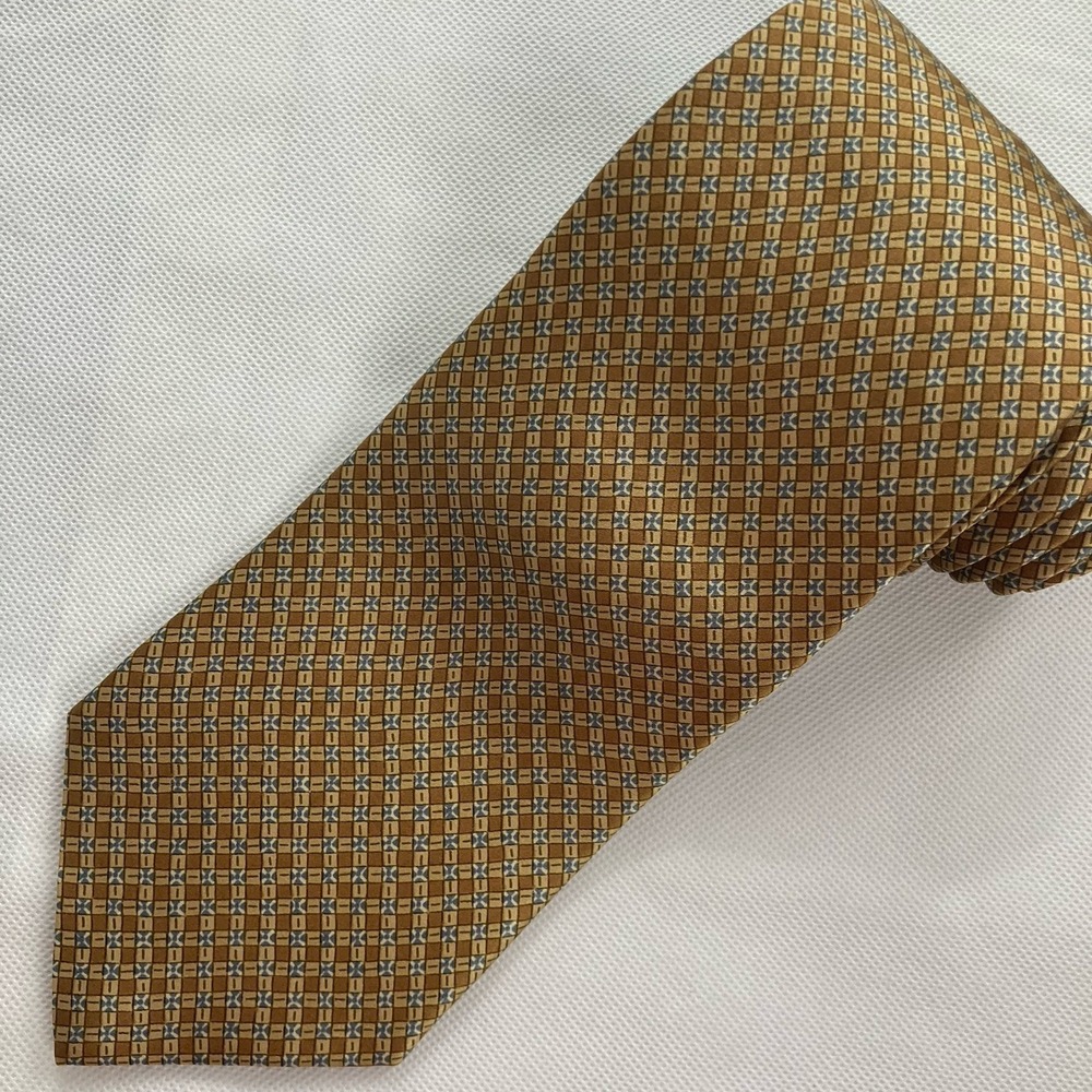 Vtg Charleston Tie Rack 100% Silk Tie Gold Geometric Made in Italy 59" x 3.75"